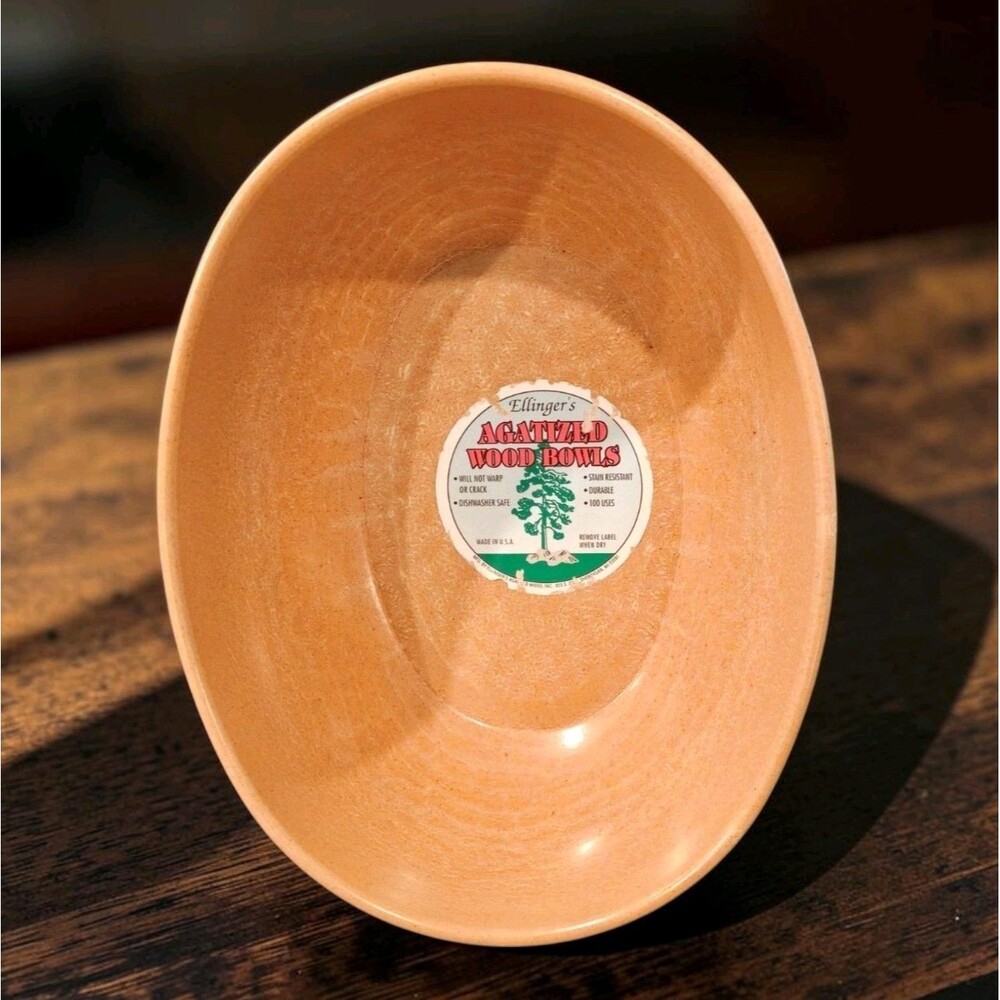 Vintage MCM  Ellingers Agatized Wood Large 9.5" Oval Bowl 957 Made in Wisconsin